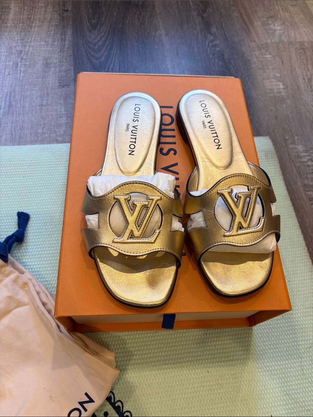 Louis Vuitton Metallic Gold LV Monogram Slide Mules